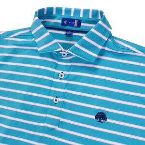 Stitch Mens M Blue Pink White Stripe Short Sleeve Golf Polo‎ Shirt